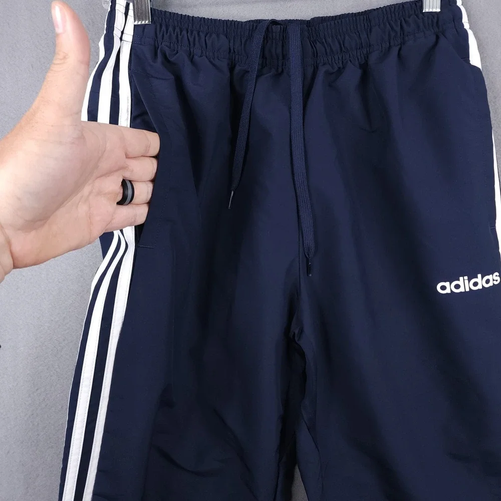 Adidas Mens Navy Blue White 3-Stripe Windbreaker Track Pants Joggers Size Medium
